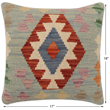 handmade Traditional Pillow Blue Rust Hand-Woven SQUARE 100% WOOL  Hand woven turkish pillow  2 x 2